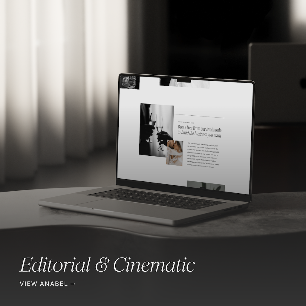 Showit templates for wedding photographers — Editorial and Cinematic