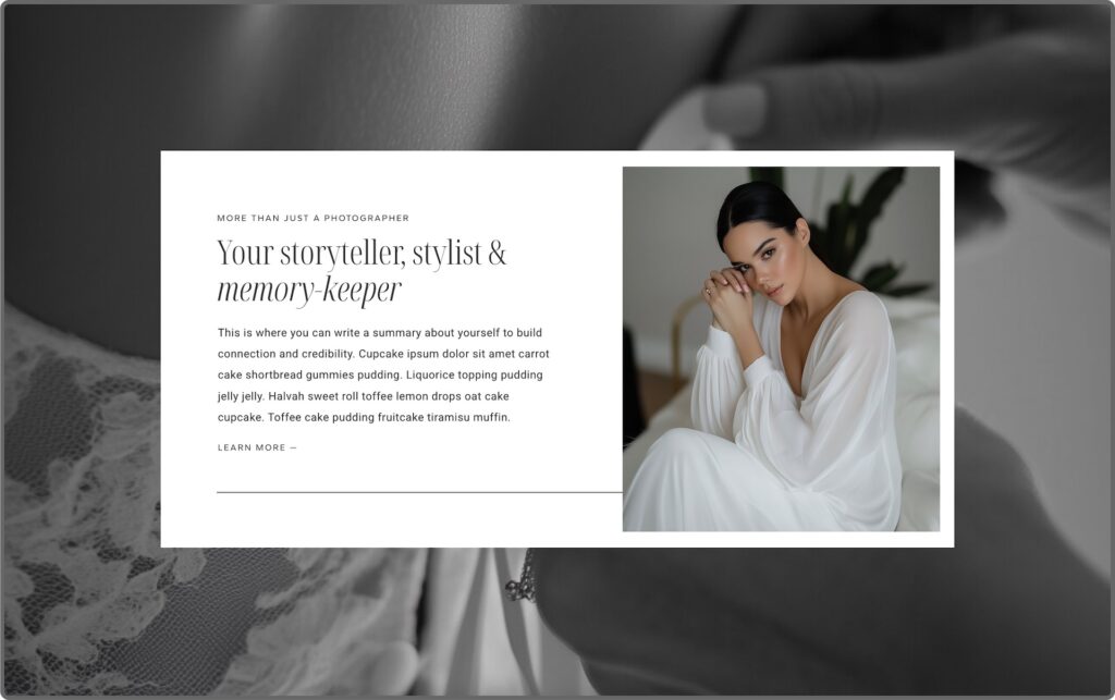 Website Homepage Design—Photography Website Examples of About Me Section—Showit Template